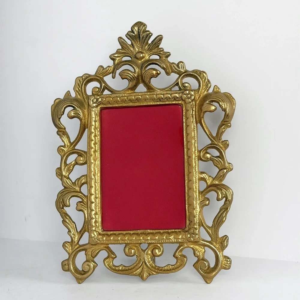 Vtg Ornate Solid Brass Picture Frame Gold Victorian Hollywood Cast Metal 3.5x5